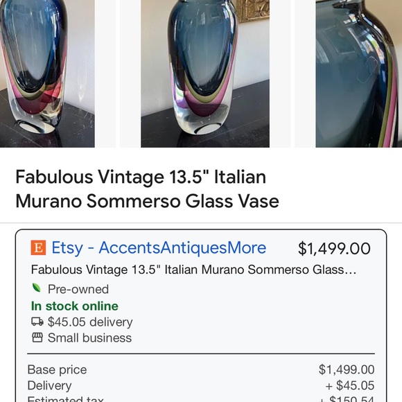 VTG MURANO SOMMERSO HANDBLOWN ARTGLASS TRICOLORS LARGE VASE - Picture 8 of 8